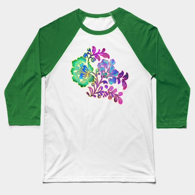 Pretty Boho Stencil Style Floral Motif Baseball T-Shirt by CheriesArt